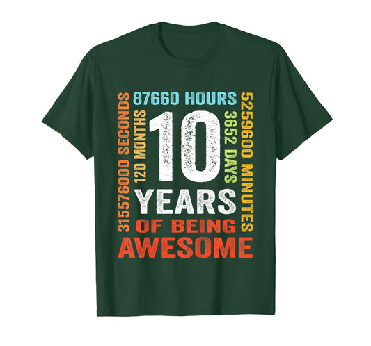 10 Years Old 10th Birthday Gift Vintage Retro 120 Months T-Shirt