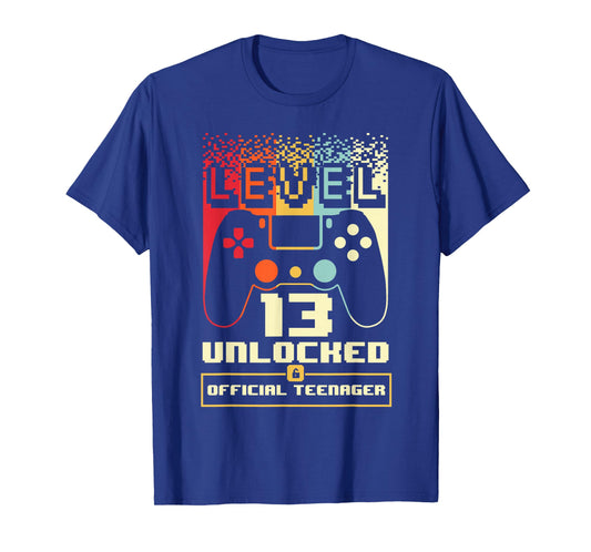 13th Birthday Gift Boys Level 13 Unlocked Official Teenager T-Shirt