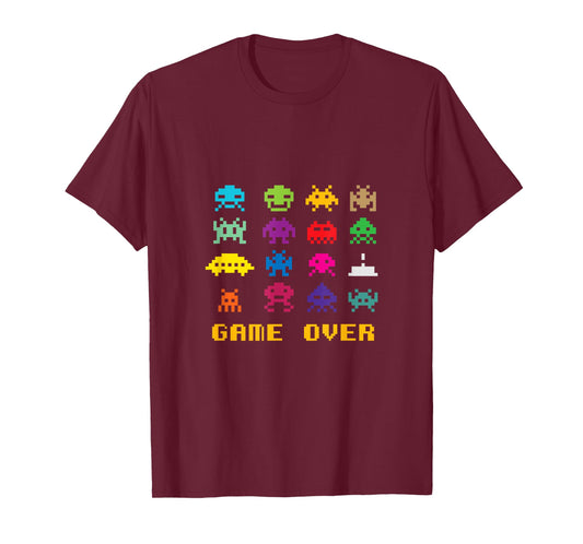 "Game Over" retro alien invaders tshirt 80s 8-bit video game T-Shirt