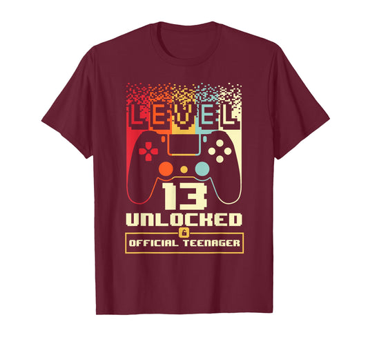 13th Birthday Gift Boys Level 13 Unlocked Official Teenager T-Shirt
