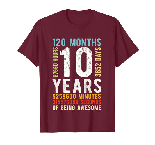10th Birthday 10 Years Old Vintage Retro 120 Months T-Shirt