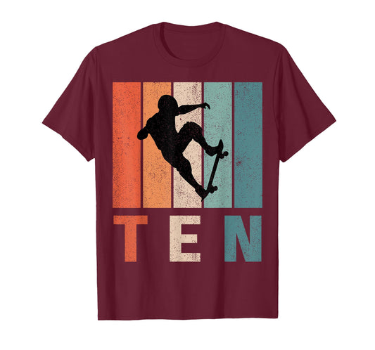 10th Birthday Retro Skateboard Skater Boys Kids 10 Years Old T-Shirt