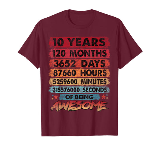 10th Birthday Kids 10 Years Old Vintage Retro 120 Months T-Shirt