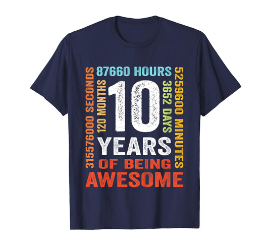10 Years Old 10th Birthday Gift Vintage Retro 120 Months T-Shirt