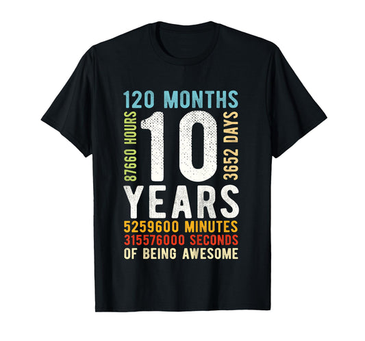 10th Birthday 10 Years Old Vintage Retro 120 Months T-Shirt
