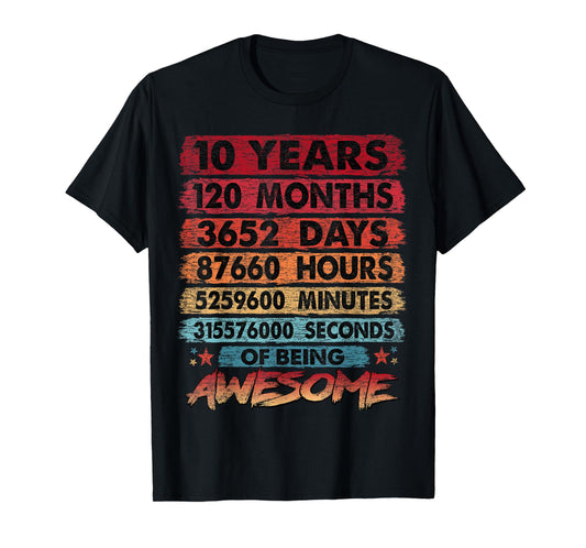 10th Birthday Kids 10 Years Old Vintage Retro 120 Months T-Shirt